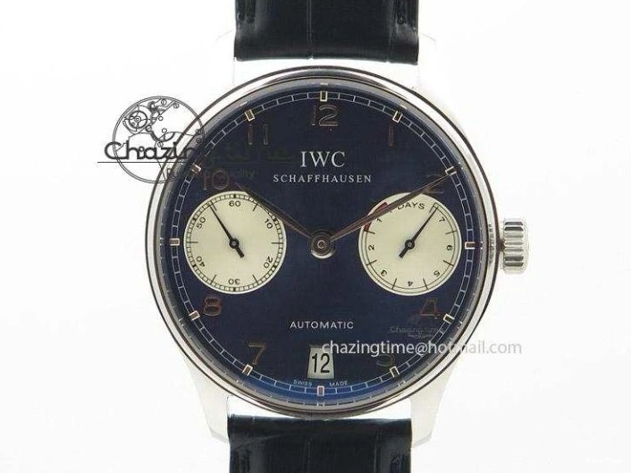 MIROTIME 0324 Portuguese IW545407 Black Dial ZF 1:1 Best Edition On Dark Blue Leather Strap DailyWear 7337